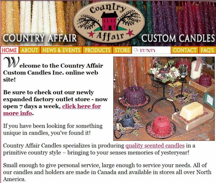 Our first online candle shop, circa 2002